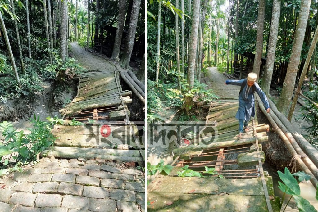 জীবনের ঝুঁকি নিয়েই ব্রিজ পারাপার হচ্ছে এলাকাবাসী