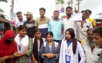 টোল বন্ধের দাবীতে বেতাগীতে বৈষম্যবিরোধী ছাত্র আন্দোলনের শিক্ষার্থীদের বিক্ষোভ মিছিল